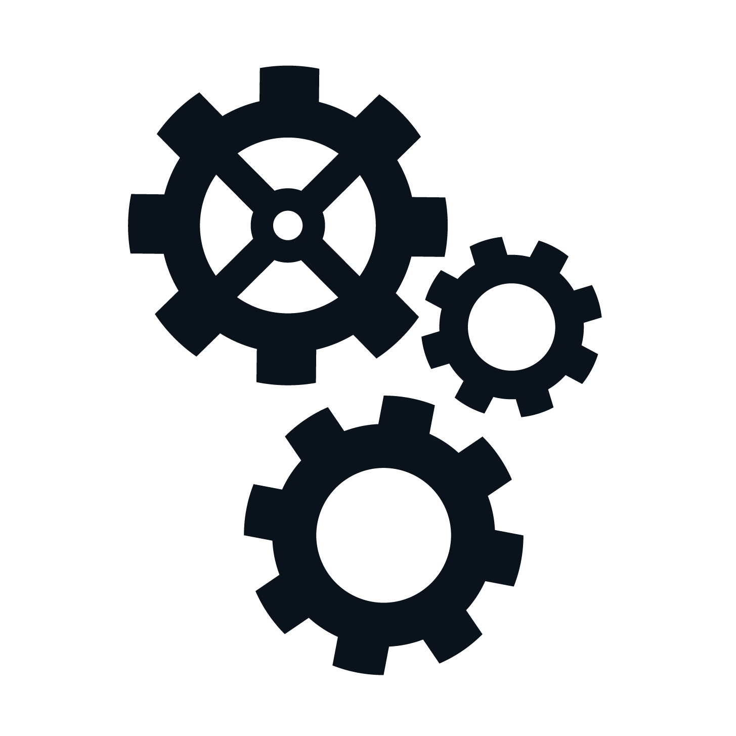 Three gears positioned in a group - part of Codecraft Works' logo